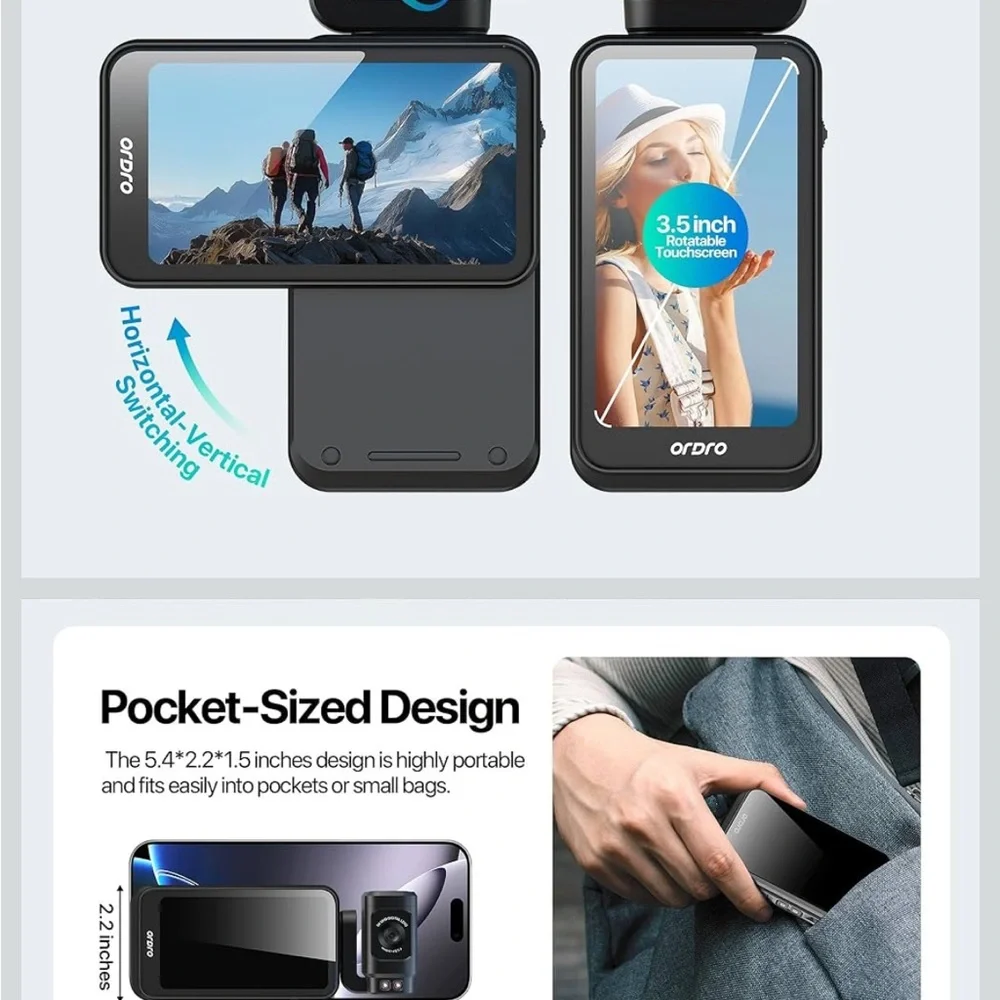 Black Video Camera with 3.5-inch HD IPS Touchscreen